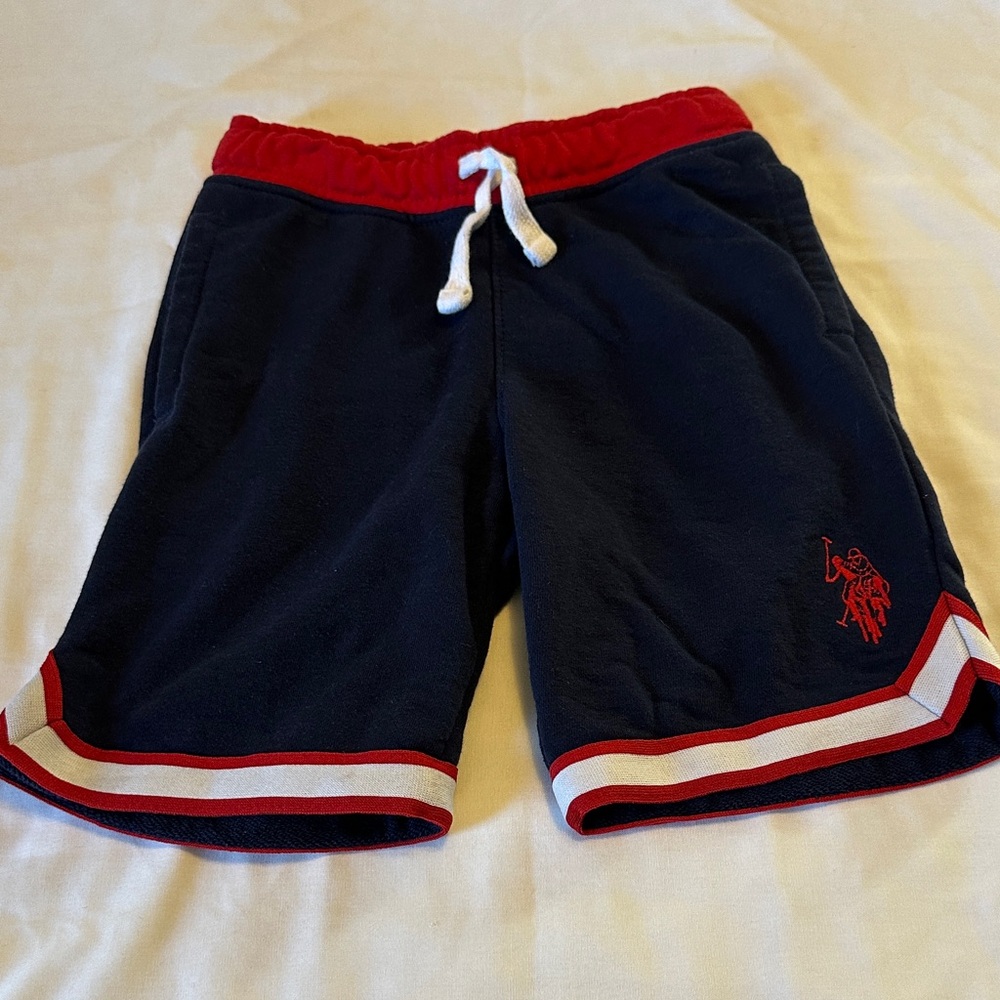 U.S. Polo Asse. Navy Blue Shorts with Red & White Trim Kids S (6-7)